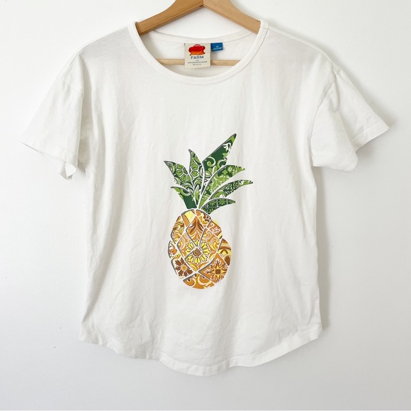 Anthropologie Farm Rio Brazil Pineapple Tropic Graphic White T-Shirt in XS EUC - Picture 7 of 12